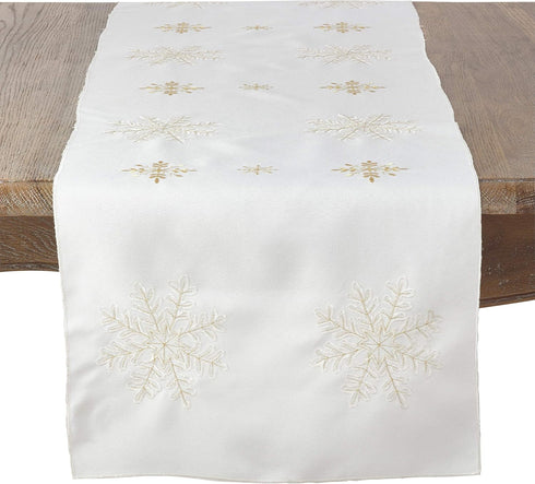 Saro Lifestyle Table Runner, Embroidered Snowflake Design, Ivory, 16"x72"