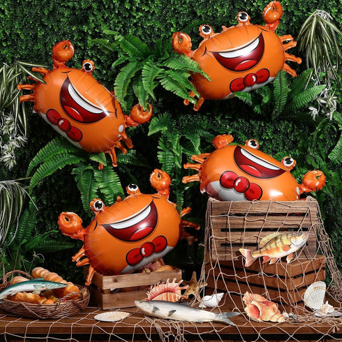 Silipull 5 Set Pcs Sea Animal Balloons Decorative Fish Net Crab Lobster Fish Foil Balloons Ocean Nautical Themed Party