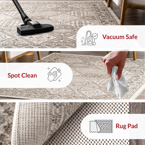 nuLOOM 2x3 Becca Traditional Tiled Area Rug, Beige, Stain Resistant, Faded Transitional Design