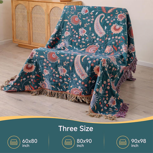 Boho Large Cotton Throw Blanket 80''x90'', Ultra Soft Rustic Quilt with Tassels, Lightweight Knitted Sofa Cover for