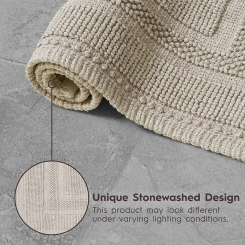 Jean Pierre Stonewash Racetrack Bath Rug - Cotton, Premium Bathroom Decor, Machine Washable, 21" x 34"