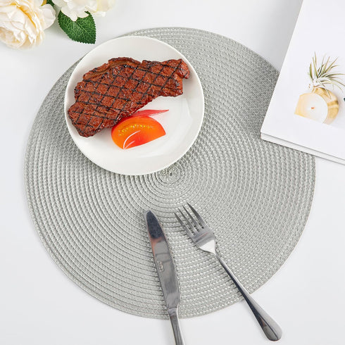 Round Placemats, Classic Woven Heat Resistant Place Mats, Diameter 13.5 inch for Kitchen Table Set of 6