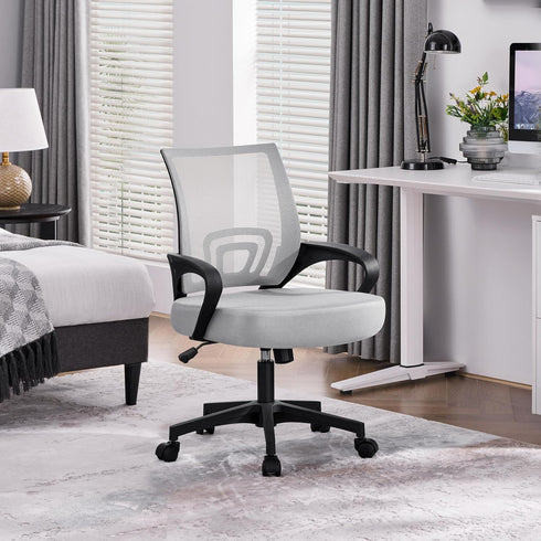 Yaheetech Ergonomic Office Chair, Mid Back Computer Chair with Lumbar Support, Adjustable Rolling Swivel