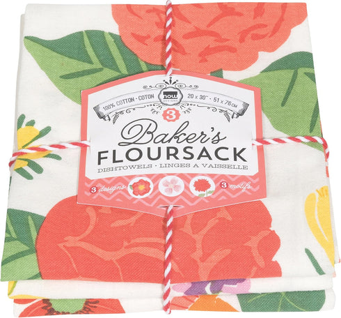 Now Designs Floursack Kitchen Towels, Quick Dry Cotton Hand Towel Set, 3 Count, 20 x 30 in