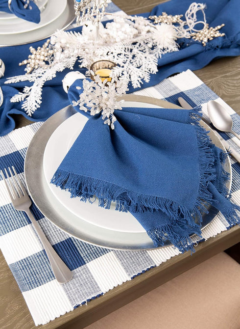 DII Buffalo Check Collection, Classic Farmhouse Placemat Set, 6 Piece, 13x19, Navy & Cream