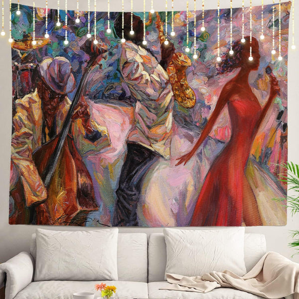 Shrahala Jazz Band Tapestry, Large Oil Painting Wall Hanging, Psychedelic Decorations for Bedroom Living Room (59.1 x