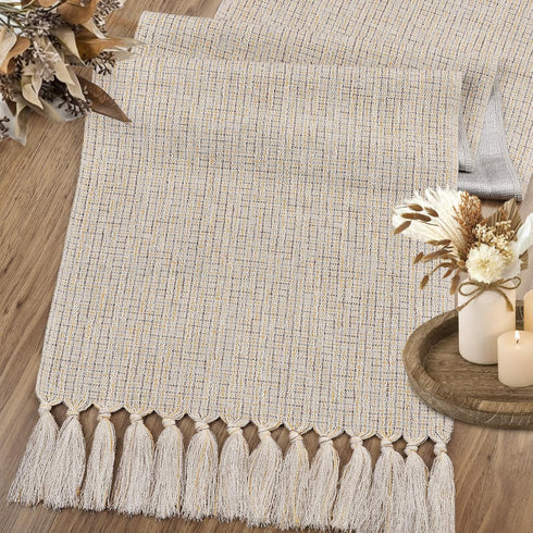 48 Inches yuboo Spring Boho Table Runner Short, Dresser Runner Cover Top, Beige Macrame Coffee Table Runners for Living