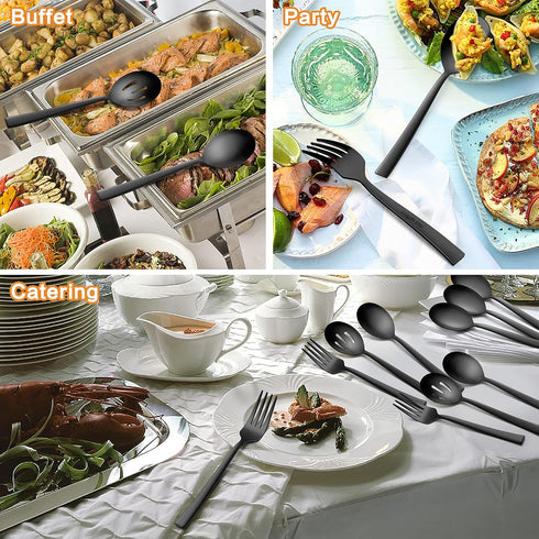 E-far 6-Piece Matte Black Serving Utensils Set, 8.7 Inch Stainless Steel Hostess Spoons and Forks