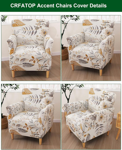 1 Sofa,02 CRFATOP Stretch Piece Chair Covers with Arms Printed Accent Chair Cover Armchair Flower Soft Banquet Armchair
