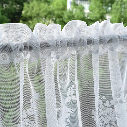 Molaxhome White Lace Valances for Windows, 51x16inch, Semi Sheer Curtain for Kitchen Cafe