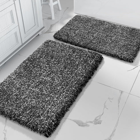 Yimobra Fluffy Bath Rug Set - Shaggy Non-Slip Bathroom Rugs, Machine Washable, 24x17+32x20 Inches, Black and White