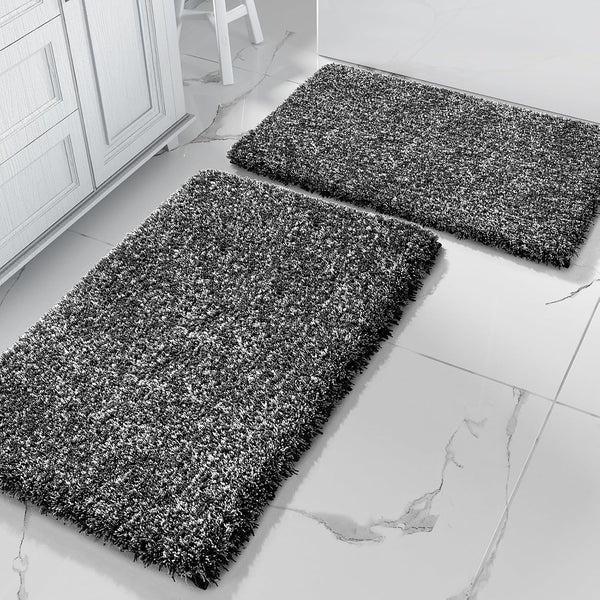 Yimobra Fluffy Bath Rug Set - Shaggy Non-Slip Bathroom Rugs, Machine Washable, 24x17+32x20 Inches, Black and White