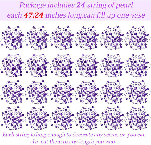 Tondiamo 24 Pcs Artificial Pearl String, Faux Pearls Beads for Floating Candle Party Garland Decoration, Dark Purple