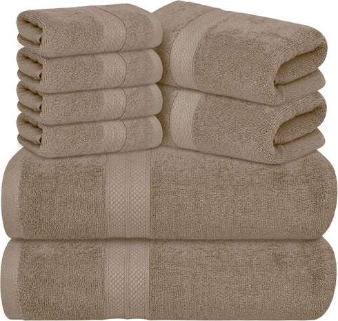 Avalon Towels Luxury 8 Piece Beige Towels Set, 2 Bath Towels, 2