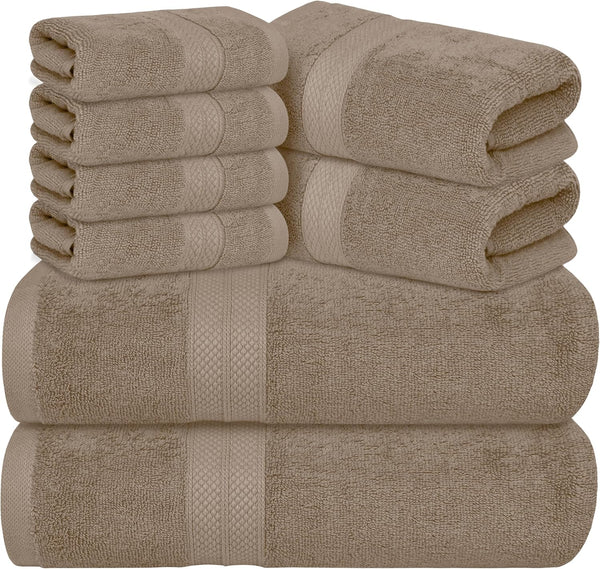 Avalon Towels Luxury 8 Piece Beige Towels Set, 2 Bath Towels, 2