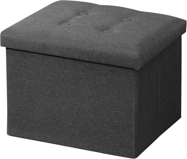 AmasSmile Storage Ottoman Folding Foot Rest Stool, 17 inches Linen Footstool Bench,