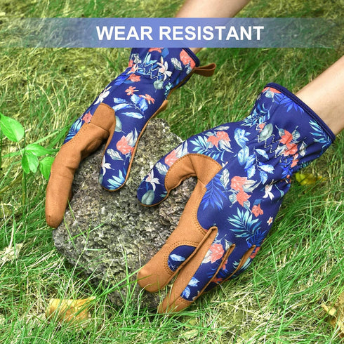 Womens Leather Gardening Gloves, Thorn Proof Working Gloves for Digging, Planting, Pruning - No Stab