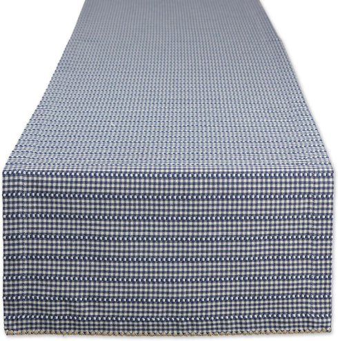 DII Farmhouse Gingham Checked Tabletop Collection, Table Runner, 14x108, French Blue
