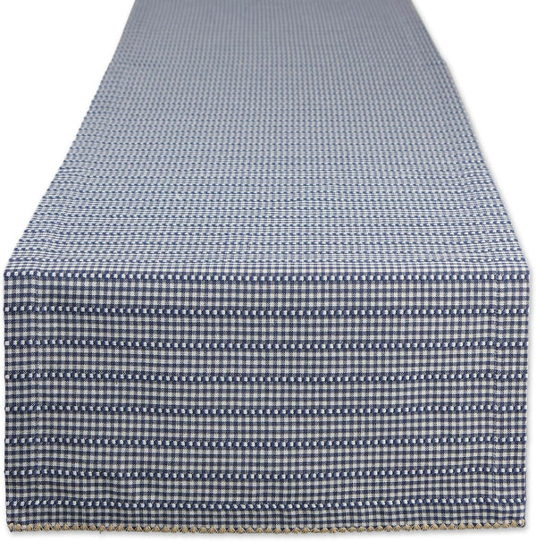 DII Farmhouse Gingham Checked Tabletop Collection, Table Runner, 14x108, French Blue