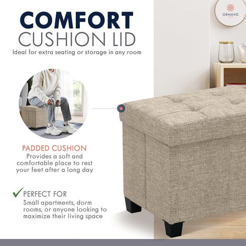 600 LB, 12 16 12, Ornavo Home Storage Ottoman Small Rectangle Ottoman with Legs, Foot Rest Stool Seat, Load up
