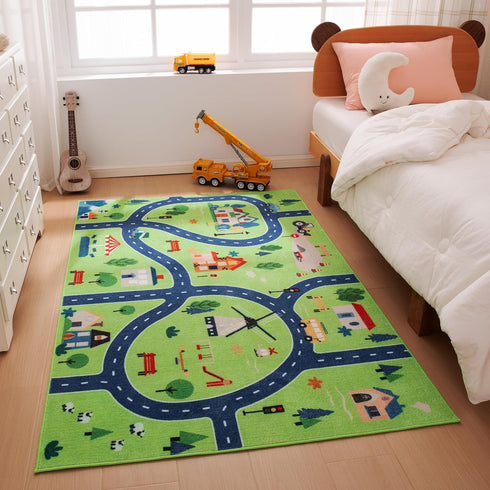 Amazon Basics Kids Washable Area Rug, Printed Carpet Play Mat for Living