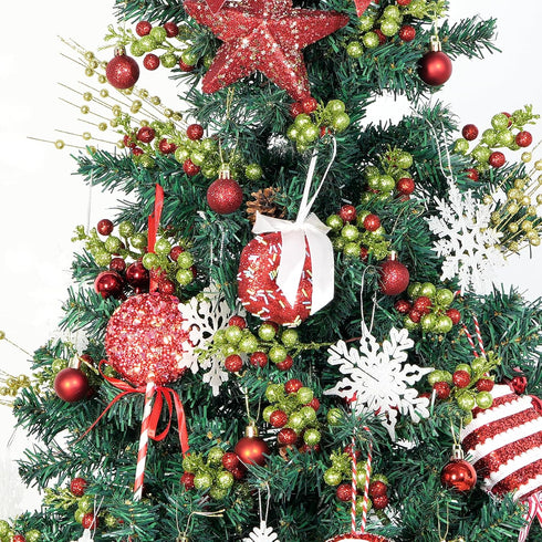Meching 24 Pack 7.5 Inch Christmas Glitter Green Red Berry Stems, Artificial Christmas Berries Picks for DIY Crafts