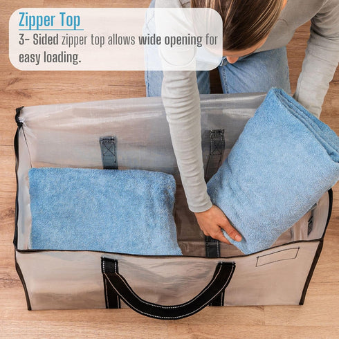 VENO 2 Pack Moving Bags, Moving Supplies, Moving Boxes, College Packing Storage Boxes with Lids Alternative, Heavy Duty Totes, Extra Large, Sturdy Handles, Zipper (Clear with Black Handles, 2 Pack) by VENO