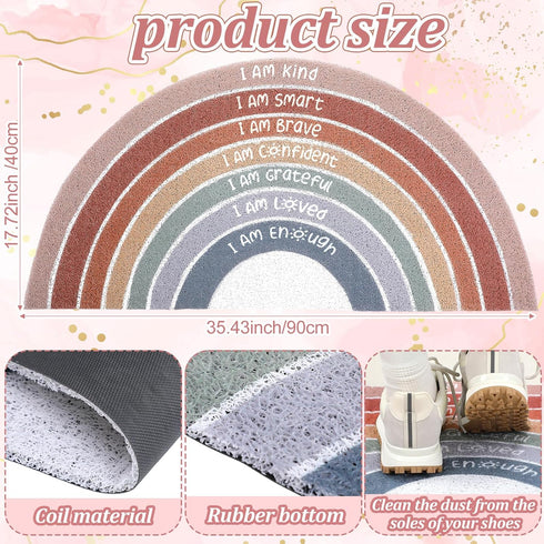 35.43"x17.72"(Neutral) Drydiet Rainbow Doormat Welcome Door Mat Semi-Circular Area Rug with Inspirational Quote Boho