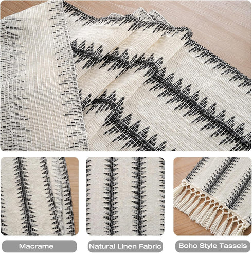 12 36 inch, duduta Black White Tree Boho Macrame Table Runner x Farmhouse Dresser Covers Coffee Table Runner