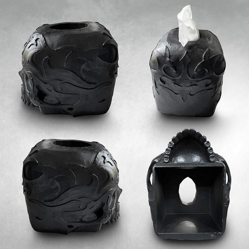 Skull Tissue Box Cover Square Black, Gothic Home Decor, Fits Most Square Tissue Boxes, Office Desk Organizer