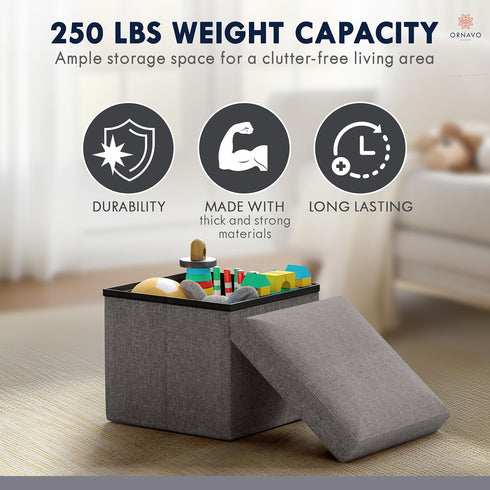 12 12 12, Ornavo Home Small Storage Ottoman Foldable Collapsible Cube Square Linen Ottoman Foot Rest Stool Seat