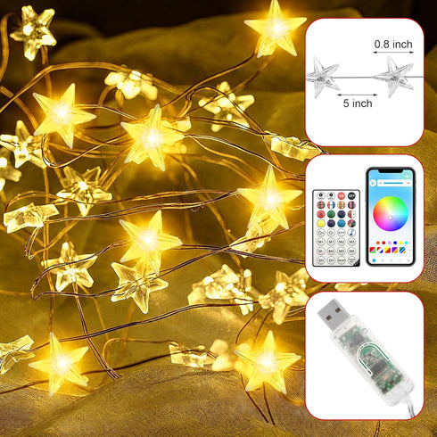 33 80 Smart Star Lights for Bedroom Indoor, FT LED USB Star Ttring Lights, App & Remote Control, Timer Music Sync