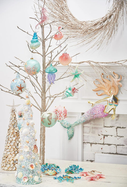 Gallerie II 5" Premium Small Glass Decorative Glitter Jellyfish Hanging Ornament, Christmas Tree Decor for All Seasons