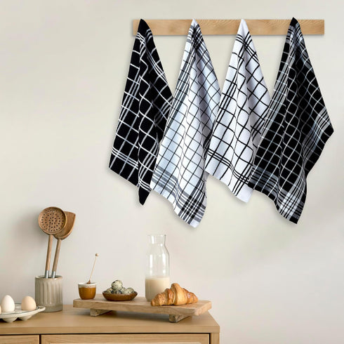 Sets 28"x18" Pack 4 Encasa XO Kitchen Towels and Dishcloths | Cotton Hand Towel | Multipurpose, Highly Absorbent