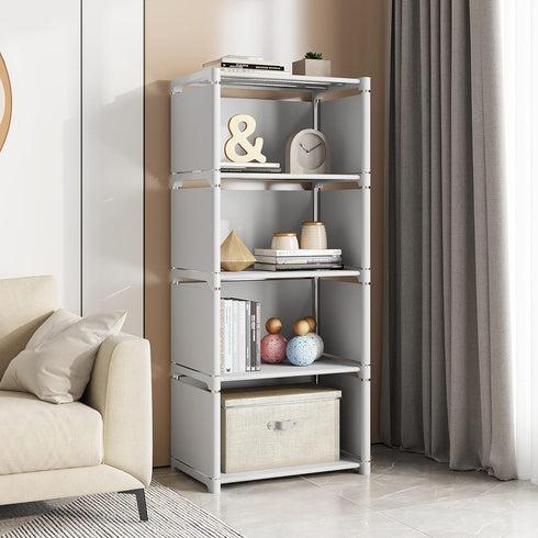 RIIPOO 4 Cube Storage Organizer Shelves for Bedroom Closet, Space-Saving 5-Layer Compact Bookshelf Unit Ideal for Small