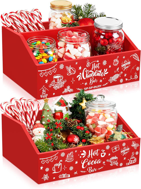 QIKSION 2 Pcs Hot Cocoa Bar Station Supplies, Wood Hot Chocolate Bar