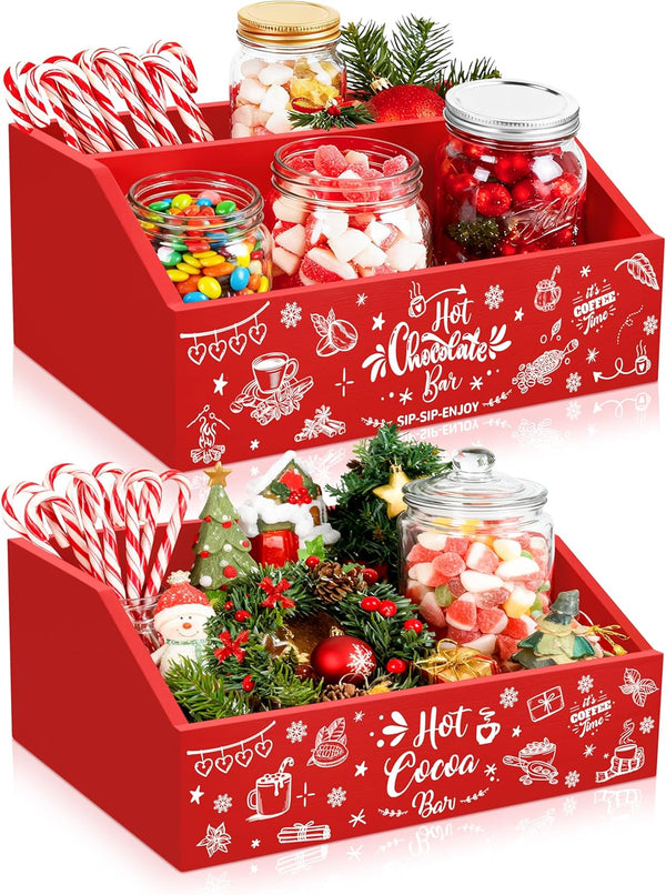 QIKSION 2 Pcs Hot Cocoa Bar Station Supplies, Wood Hot Chocolate Bar