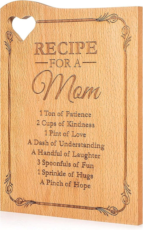 Wooden Cutting Boards for Mom, 12 x 9" Engraved with Mother's Poem, Kitchen Gift with Heart Cut Out
