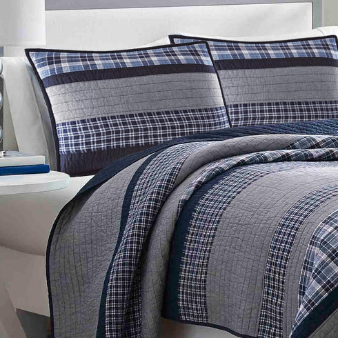Nautica Sham, Cotton Quilted Bedding Set with Envelope Closure, Pre-Washed Softness (Adelson Blue, 20" x 26")