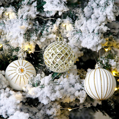 30PCS Christmas Balls Ornaments - 60MM Gold & White Painted Shatterproof Hanging Decorations for Tree