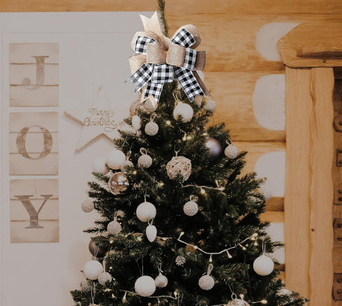 Buffalo Plaid Burlap Bows - 2 Pack 12”x9.4” Large Rustic Farmhouse Decor Tree Topper Check Bow for Fall Wedding