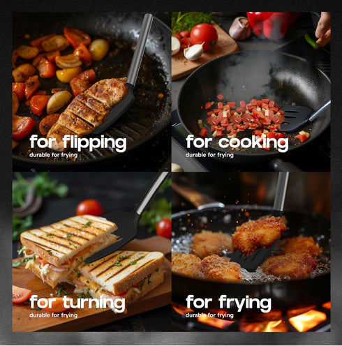 Silicone Spatula Set - Turner Spatulas Silicone Heat Resistant 600°F for Cooking Fish, Eggs, Pancakes Flipper