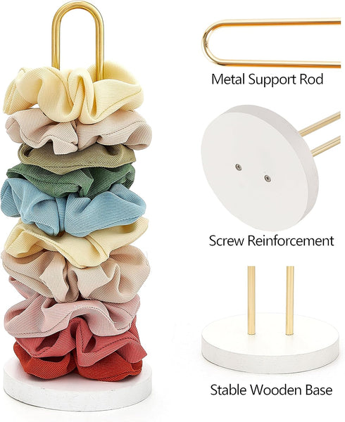 Mkono Scrunchies Holder Stand, Gold White Metal Organizer for Hair Accessories, Holds 25 - 35 Scrunchies, Modern