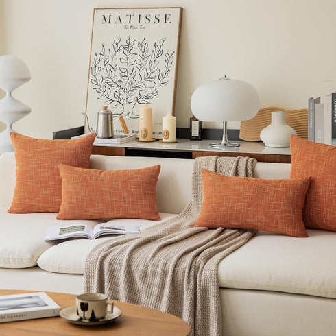 Kevin Textile Fall Pillow Cover Decor, 18"x18" Lined Linen Throw Pillow Cases, Set of 2, Orange