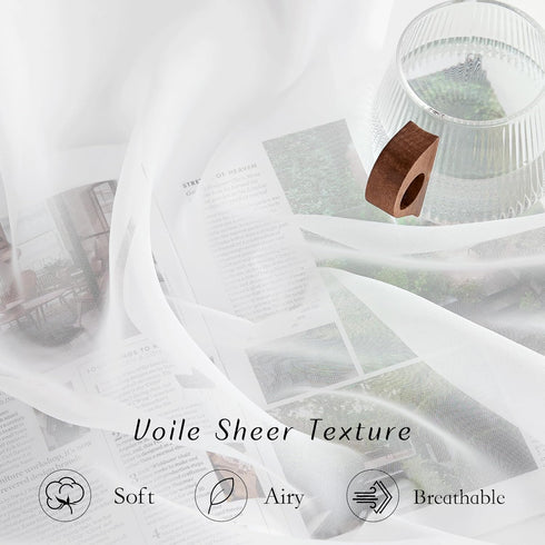 NICETOWN Sheer Curtain Panels Grommet, Ivory Voile for Bedroom/Living Room, 2 Pieces, 54" x 63"