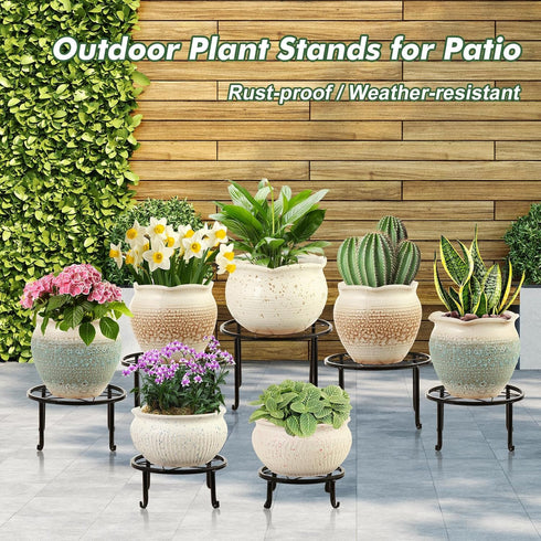 DEELF OUTLET 6-pack 9" Large Metal Plant Stands Indoor Outdoor Rustproof Iron Potted Plant Holder Heavy-duty Round