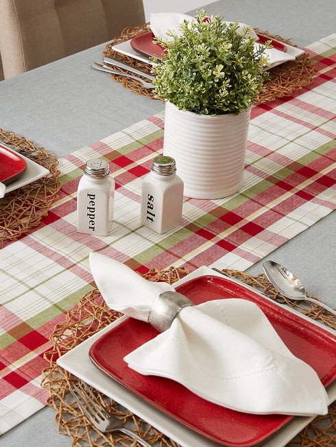 DII Orchard Plaid Collection Table Runner, 14x108, Taupe/Red Linen Tabletop Essentials