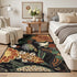 3x5 Tyrot Vintage Black Boho Floral Washable Area Rug Linen-Look Ultra-Thin Low Pile Botanical Rugs Non-Slip Indoor Rug
