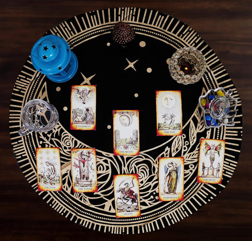 Indian Consigners Altar Cloth, Sun Moon Star Witchcraft Alter Tarot Spread Top Cloth, 24 by 24 Sacred