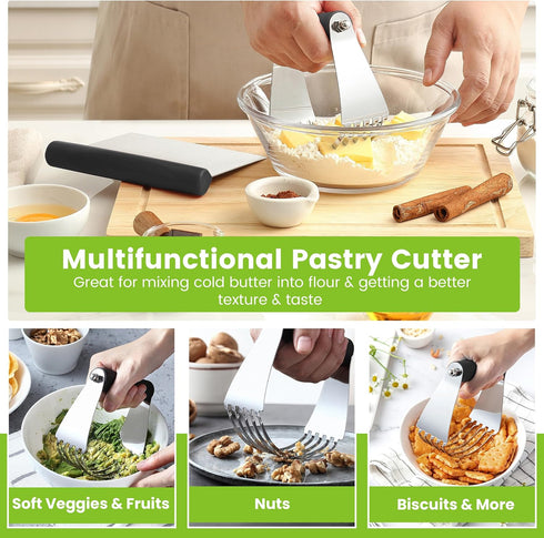 Spring Chef Dough Blender & Pastry Cutter Tool, Stainless Steel Pastry Blender & Bench Scraper for Baking